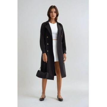 Palton dama  trench usor cu nasturi si curea - maro - material textil