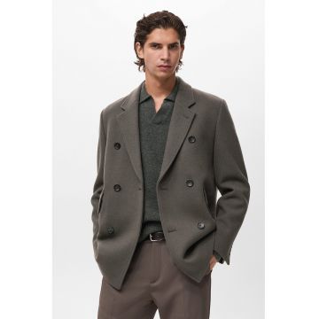 Palton din amestec de lana cu doua randuri de nasturi