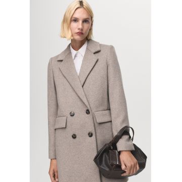 Palton din amestec de lana cu doua randuri de nasturi