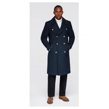 Palton din lana cu doua randuri de nasturi in stil marin  OM-COWC-0134 - Albastru inchis