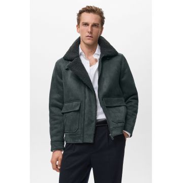 Palton din piele ecologica cu buzunare cu clapa