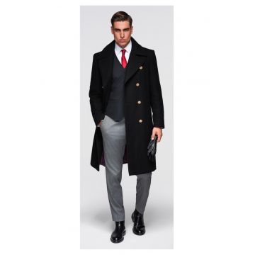 Palton militar elegant din lana cu doua randuri de nasturi  OM-COWC-0145