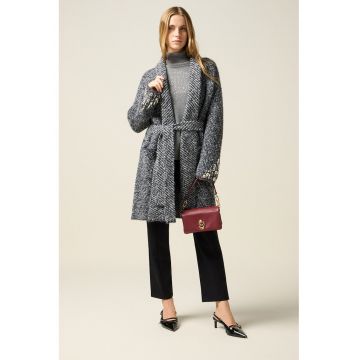 Palton uni cu cordon in talie