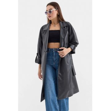 Trenci dama -  Piele ecologica - Negru