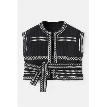 Vesta din amestec de bumbac organic cu broderie