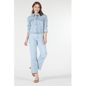 Jacheta crop de denim cu aspect decolorat