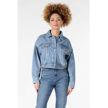 Jacheta crop din denim cu aspect decolorat