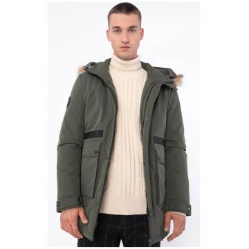 Geaca barbati -  cu gluga - captusita - doua buzunare - verde - poliester