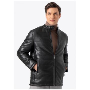 Geaca barbati -  matlasata - neagra - piele ecologica
