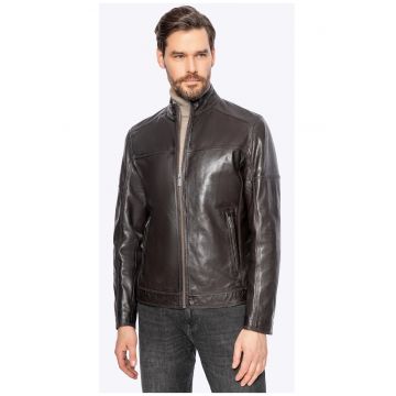 Geaca barbati -  motociclist - piele naturala - maro inchis