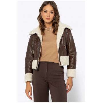 Geaca de dama  piele ecologica - blana artificiala - culoare maro
