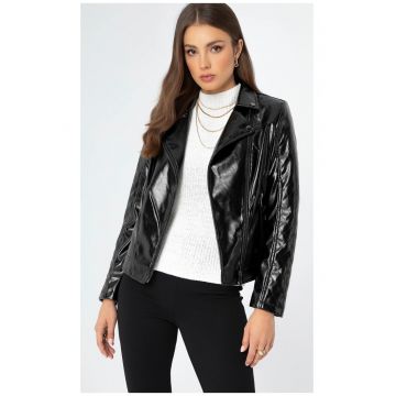 Geaca de dama tip biker -  piele ecologica - negru