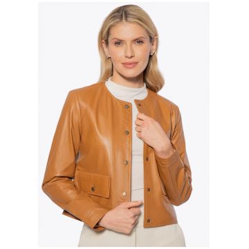 Geaca din piele naturala -  caramel - detalii metalice