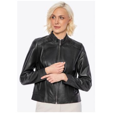 Geaca din piele naturala  neagra - cu buzunare - pentru femei