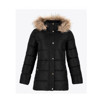 Geaca matlasata dama -  neagra - poliester - cu gluga detasabila