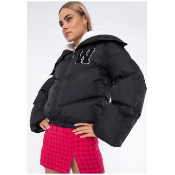 Geaca matlasata pentru femei -  oversized - neagra - poliester
