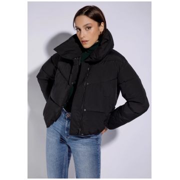 Geaca matlasata supradimensionata -  neagra - poliester