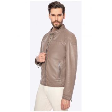 Jacheta barbateasca  piele naturala - bej - 2 caracteristici reprezentative