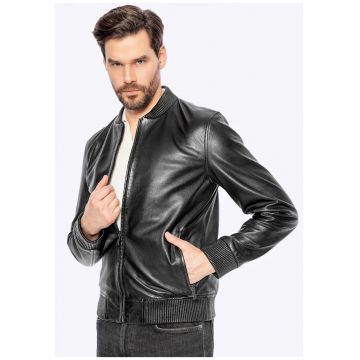 Jacheta barbati -  piele de oaie - neagra - piele naturala