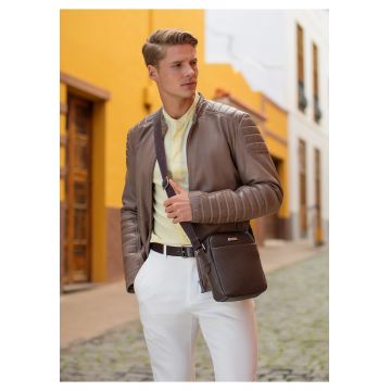 Jacheta barbati -  piele naturala - cusaturi - bej