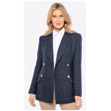 Jacheta dama -  lunga - cu nasturi - poliester - bleumarin