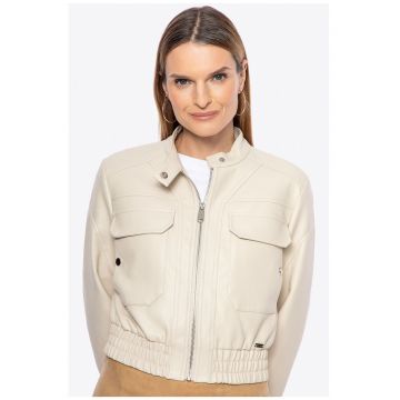 Jacheta dama  piele ecologica - bej - detalii metalice