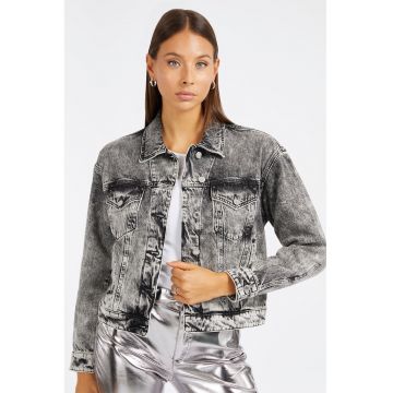 Jacheta de denim cu aspect decolorat