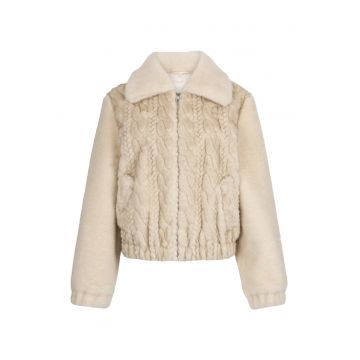 Jacheta din material teddy cu detalii cu model torsade