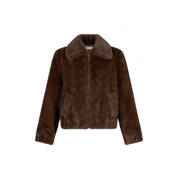 Jacheta din material teddy cu detalii cu model torsade