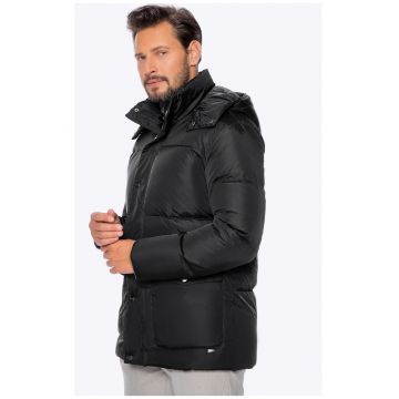 Jacheta matlasata barbati -  cu gluga - neagra - nailon
