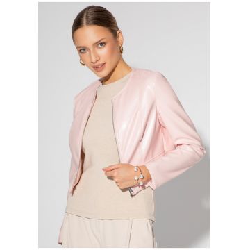 Jacheta scurta dama -  piele ecologica - lucioasa - roz