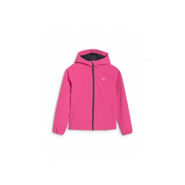 Jacheta softshell pentru fete -  rezistenta la vant - gluga - poliester - roz - hidrofob
