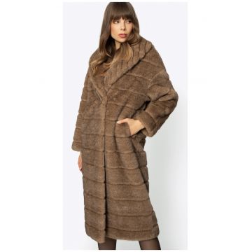 Palton dama -  blana artificiala - guler bej - poliester