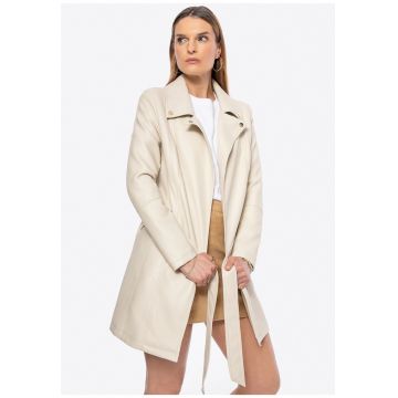 Palton dama  piele ecologica - bej - accente metalice - doua buzunare cu fermoar
