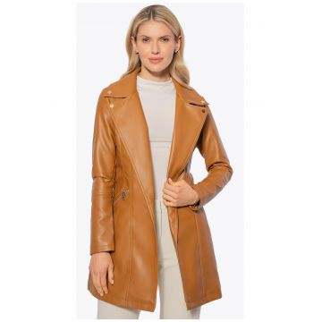 Palton dama -  piele ecologica - metalice - maro