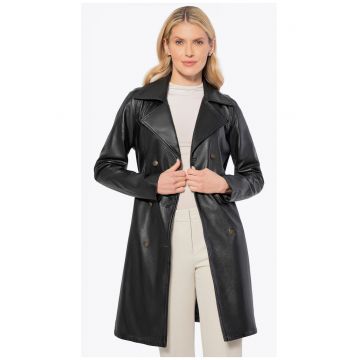 Palton dama -  piele naturala - croiala cambrata - negru
