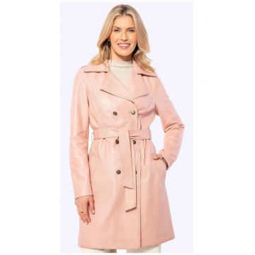 Palton dama -  piele naturala - croiala cambrata - roz
