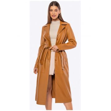 Palton dama -  piele naturala - croiala lunga - caramel
