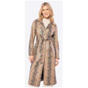 Palton dama -  piele naturala - imprimeu animal - bej