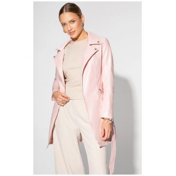 Palton dama  roz - piele ecologica - cu accente metalice - doua buzunare cu fermoar