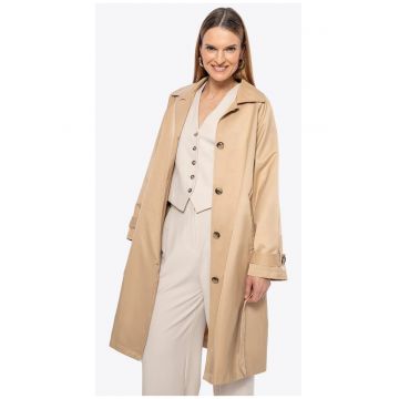 Palton dama  trenci bej - material bumbac - cu curea in talie - design atemporal