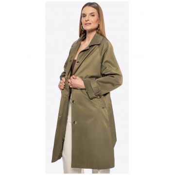 Palton dama  trenci kaki - material bumbac - design atemporal - cu curea in talie