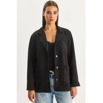 Geaca Bianco Lucci din imitatie de piele intoarsa - neagra - cu nasturi - pentru femei