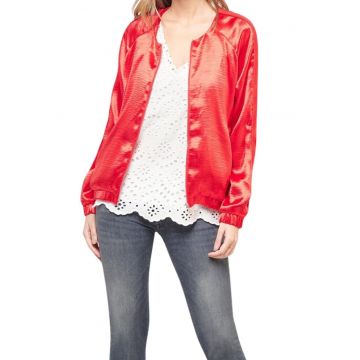 Geaca bomber  rosie - poliester - cu fermoar - pentru femei -