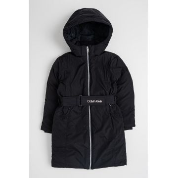 Geaca cu gluga si curea in talie