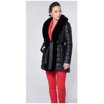 Geaca dama -  matlasata - cu blana - neagra - piele ecologica