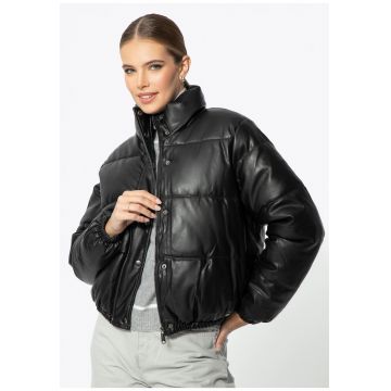 Geaca dama  piele ecologica - neagra - umplutura moale