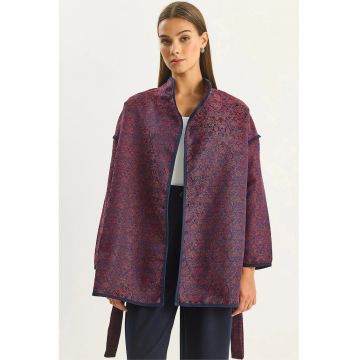 Geaca dama  supradimensionata - jacquard - rosu -