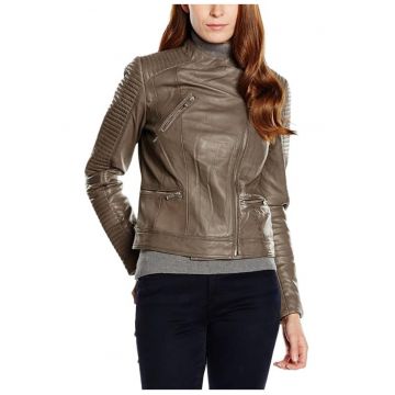 Geaca de dama Usual Way  piele naturala - kaki -