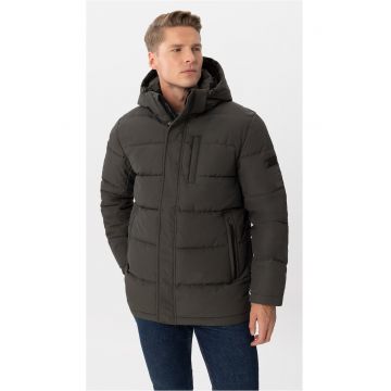 Geaca de iarna matlasata cu gluga detasabila - cu fermoar - buzunare -  J-Gilbert - Kaki